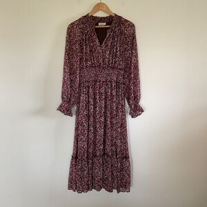 In Loom Chiffon Floral Smocked Waist Ruffle Tiered Maxi Dress Sz L READ